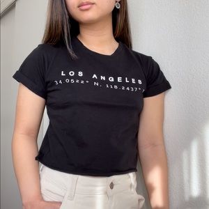 Black Los Angeles Crop Top - Cuffed Short Sleeve